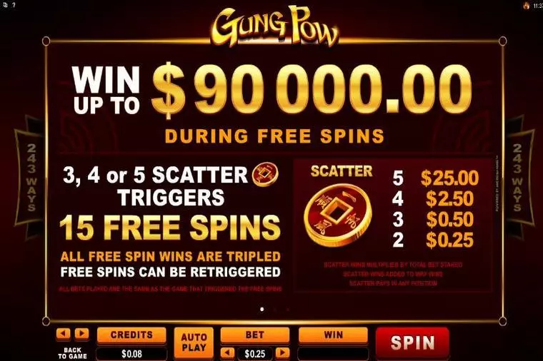  Info and Rules at Gung Pow  Mobile Real Slot created by Microgaming