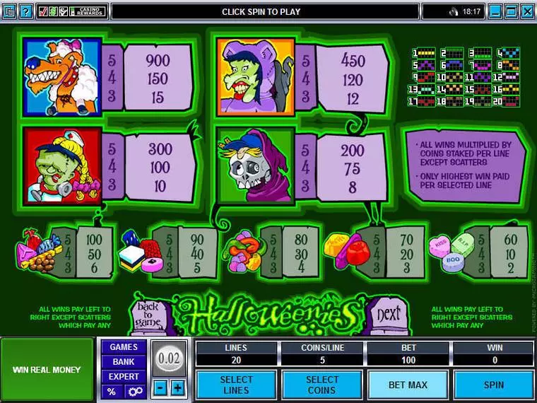  Info and Rules at Halloweenies 5 Reel Mobile Real Slot created by Microgaming