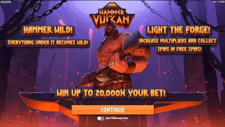  Bonus 1 at Hammer of Vulcan 6 Reel Mobile Real Slot created by Quickspin