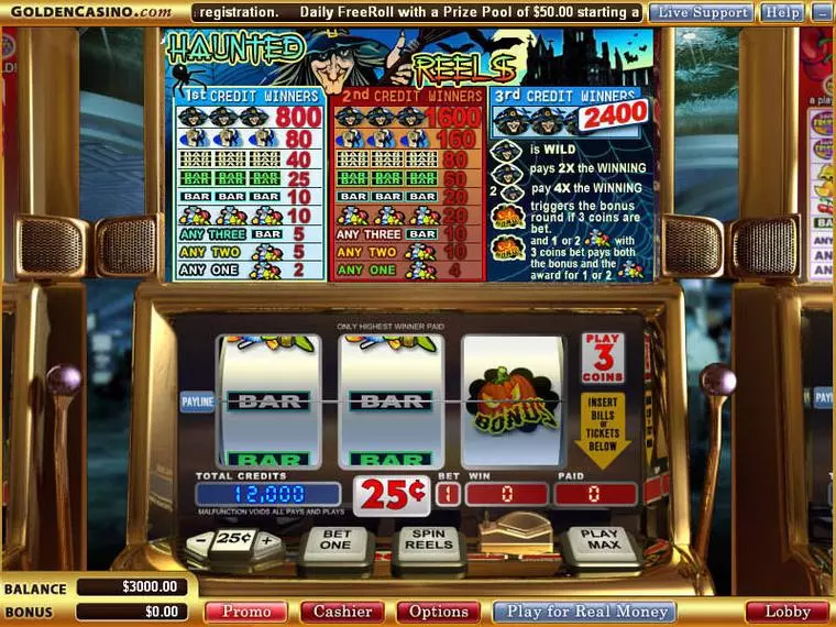  Main Screen Reels at Haunted Reels 3 Reel Mobile Real Slot created by Vegas Technology