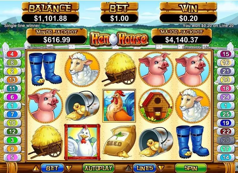  Main Screen Reels at Hen House 5 Reel Mobile Real Slot created by RTG