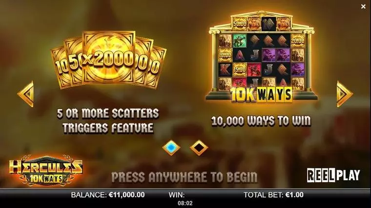  Free Spins Feature at Hercules 10K WAYS 6 Reel Mobile Real Slot created by ReelPlay