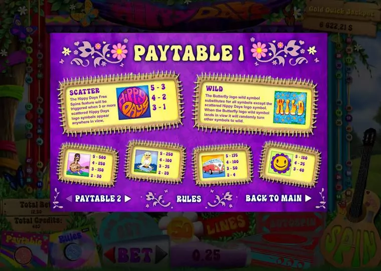  Info and Rules at Hippy Days 5 Reel Mobile Real Slot created by bwin.party