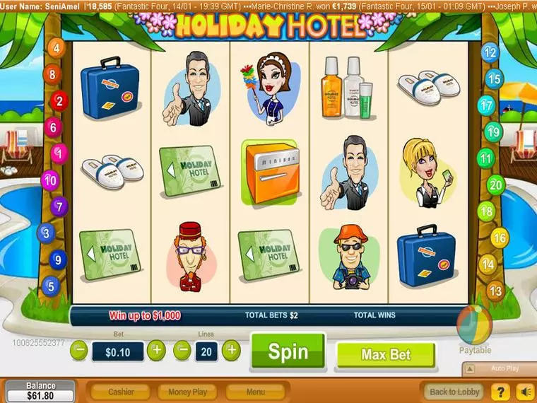  Main Screen Reels at Holiday Hotel 5 Reel Mobile Real Slot created by NeoGames