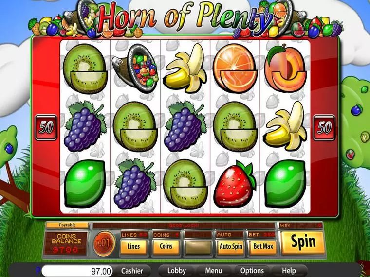  Main Screen Reels at Horn of Plenty 5 Reel Mobile Real Slot created by Saucify