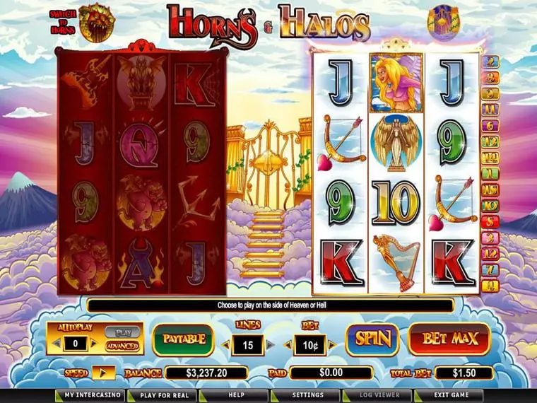  Main Screen Reels at Horns and Halos 6 Reel Mobile Real Slot created by CryptoLogic