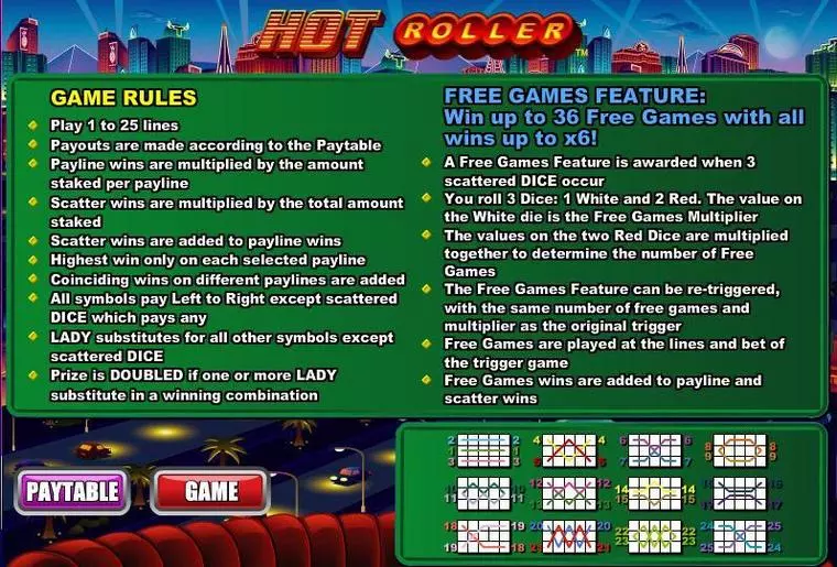  Info and Rules at Hot Roller 5 Reel Mobile Real Slot created by WGS Technology