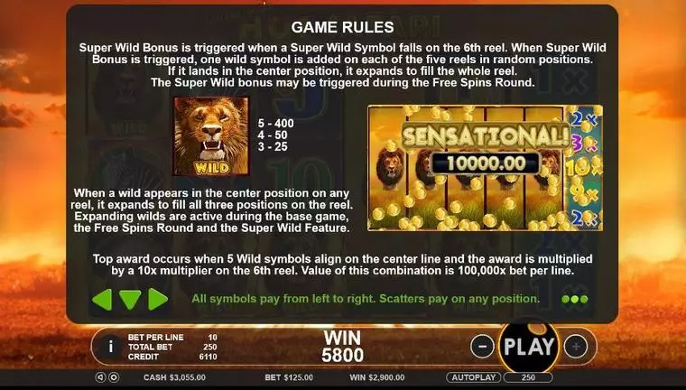  Info and Rules at Hot Safari 6 Reel Mobile Real Slot created by Topgame