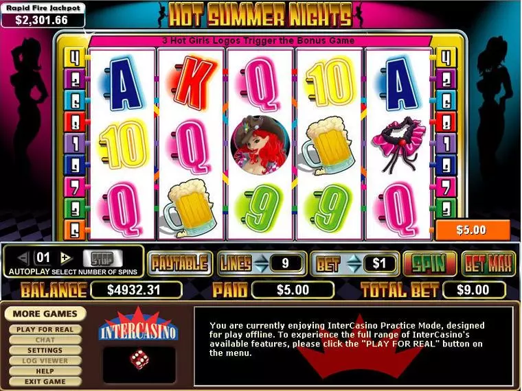  Main Screen Reels at Hot Summer Nights 5 Reel Mobile Real Slot created by CryptoLogic