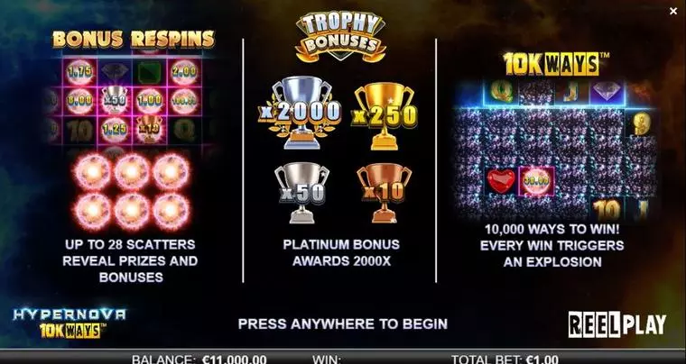  Info and Rules at Hypernova 10K Ways 6 Reel Mobile Real Slot created by ReelPlay