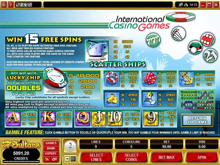  Info and Rules at International Casino Games 5 Reel Mobile Real Slot created by Microgaming