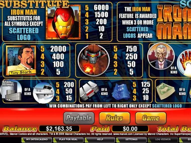  Info and Rules at Iron Man 5 Reel Mobile Real Slot created by CryptoLogic