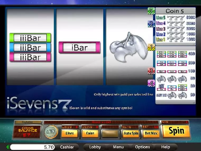  Main Screen Reels at iSevens 3 Reel Mobile Real Slot created by Saucify