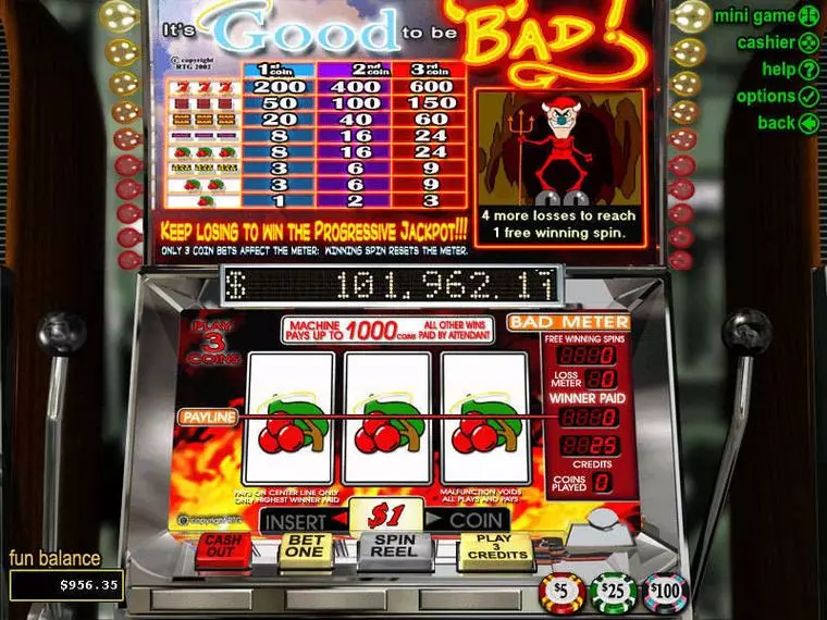  Main Screen Reels at It's Good to be Bad 3 Reel Mobile Real Slot created by RTG