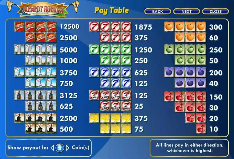  Info and Rules at Jackpot Holiday 16 Reel Mobile Real Slot created by Amaya