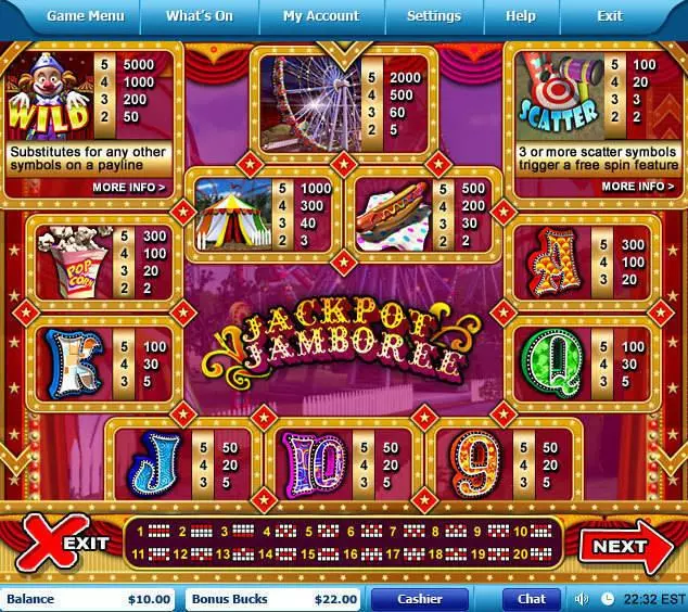  Info and Rules at Jackpot Jamboree 5 Reel Mobile Real Slot created by Leap Frog