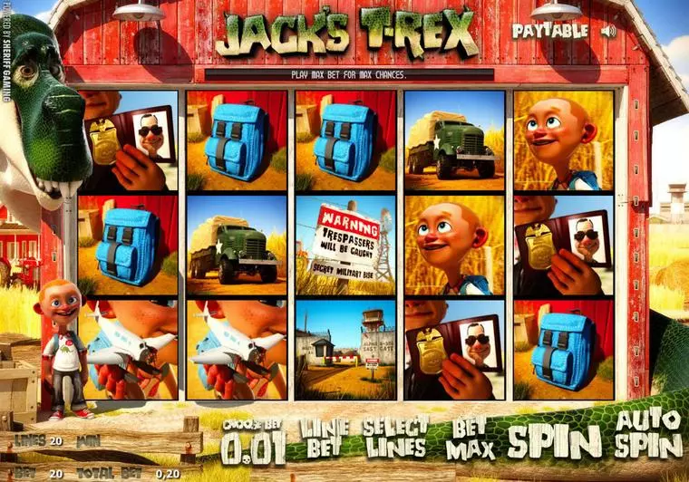  Main Screen Reels at Jack's T-Rex 5 Reel Mobile Real Slot created by Sheriff Gaming