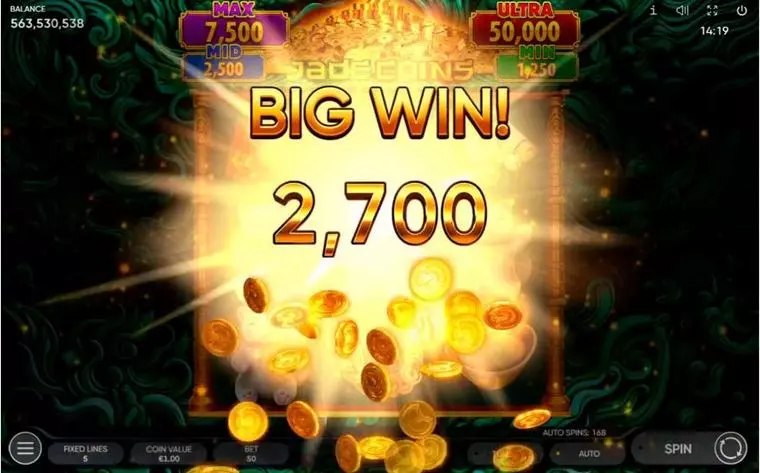  Winning Screenshot at Jade Coins 3 Reel Mobile Real Slot created by Endorphina