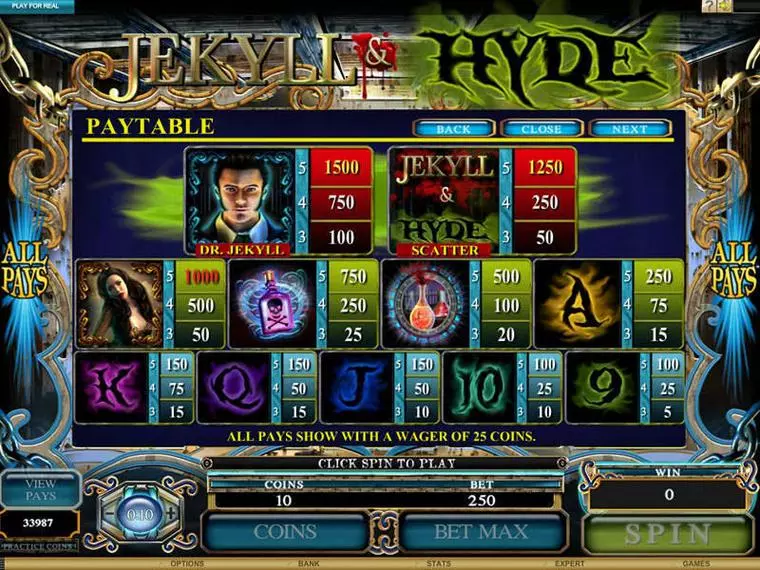  Info and Rules at Jekyll and Hyde 5 Reel Mobile Real Slot created by Microgaming