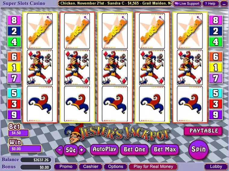  Main Screen Reels at Jester's Jackpot 5 Reel Mobile Real Slot created by WGS Technology