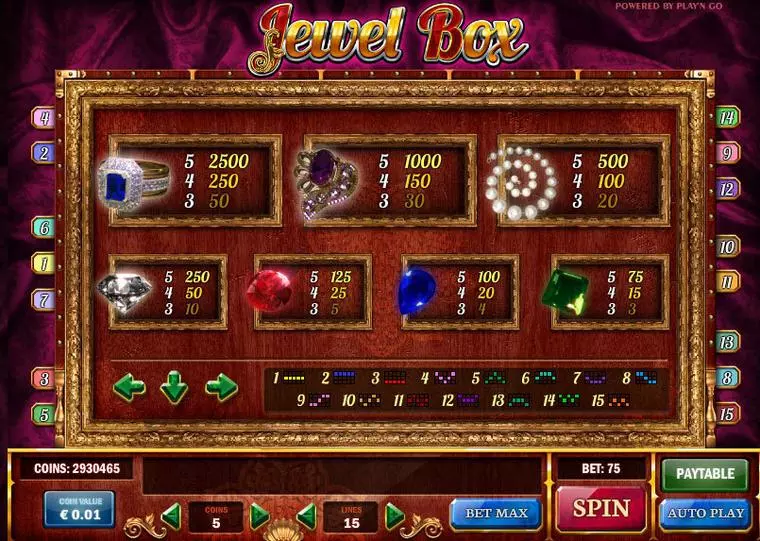  Info and Rules at Jewel Box 5 Reel Mobile Real Slot created by Play'n GO
