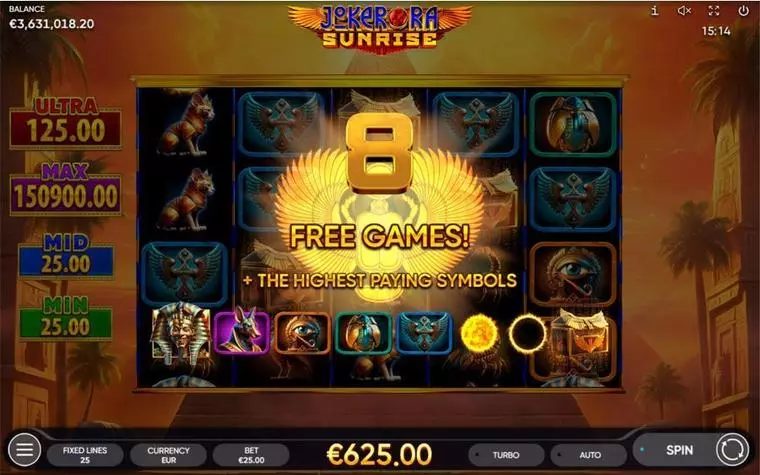  Free Spins Feature at Joker Ra - Sunrise 5 Reel Mobile Real Slot created by Endorphina