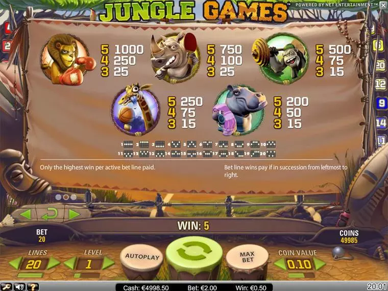  Info and Rules at Jungle Games 5 Reel Mobile Real Slot created by NetEnt