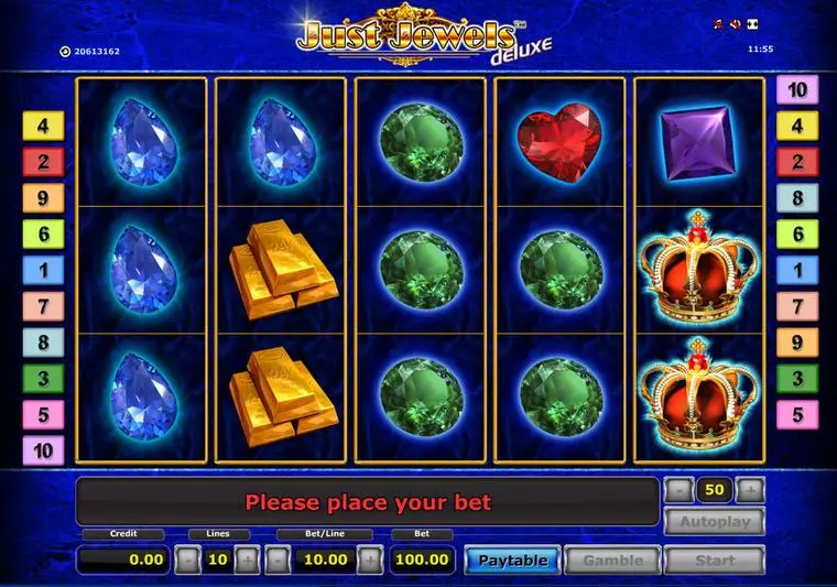  Main Screen Reels at Just Jewels - Deluxe 5 Reel Mobile Real Slot created by Novomatic