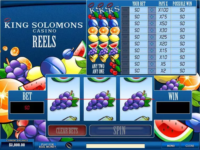  Main Screen Reels at King Solomons Reels 3 Reel Mobile Real Slot created by PlayTech
