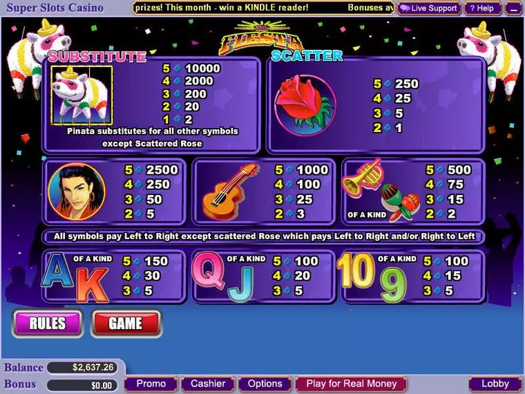  Info and Rules at La Fiesta 5 Reel Mobile Real Slot created by WGS Technology