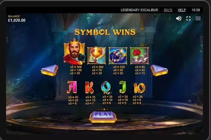  Bonus 1 at Legendary Excalibur 5 Reel Mobile Real Slot created by Red Tiger Gaming