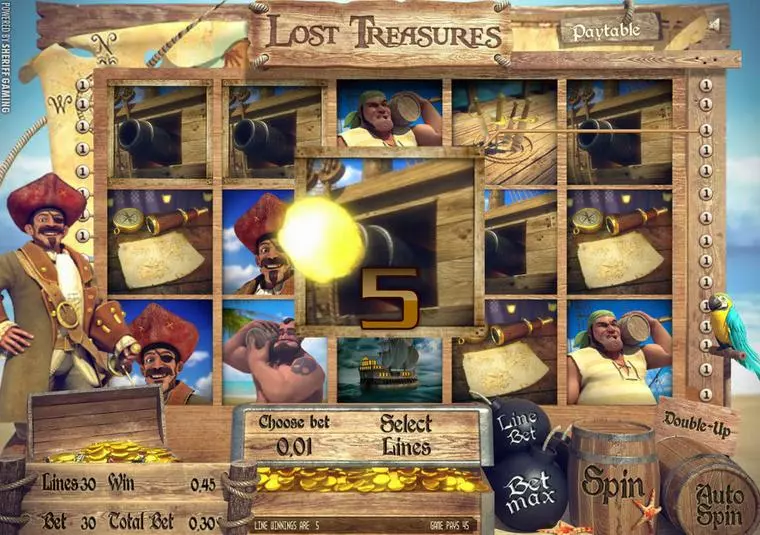  Main Screen Reels at Lost Treasures 5 Reel Mobile Real Slot created by Sheriff Gaming