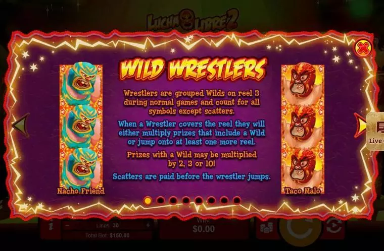  Stacked Wilds Info at Lucha Libre 2 5 Reel Mobile Real Slot created by RTG