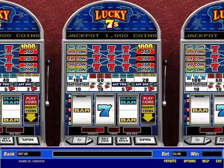  Main Screen Reels at Lucky 7's 5 Line 3 Reel Mobile Real Slot created by Parlay