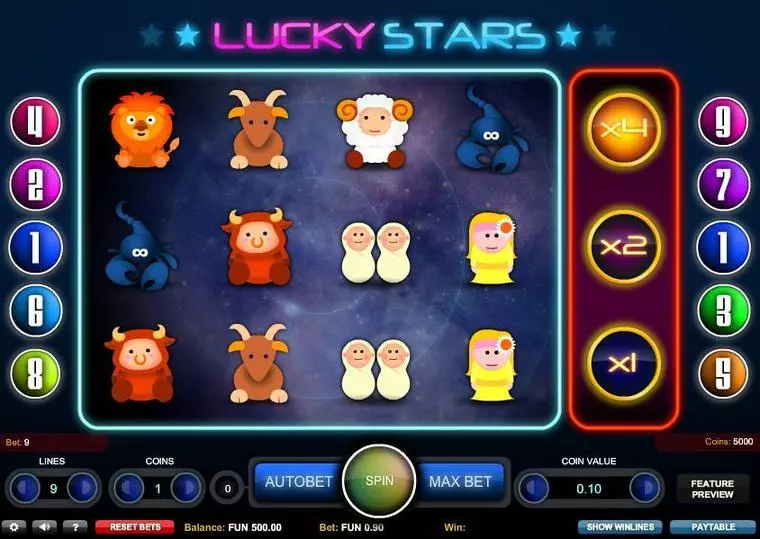  Main Screen Reels at Lucky Stars 4 Reel Mobile Real Slot created by 1x2 Gaming