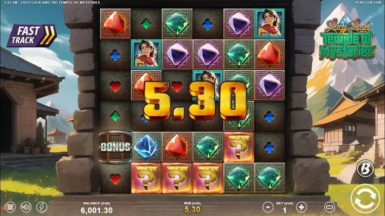  Winning Screenshot at Lucy Luck and the Temple of Mysteries 6 Reel Mobile Real Slot created by Slotmill