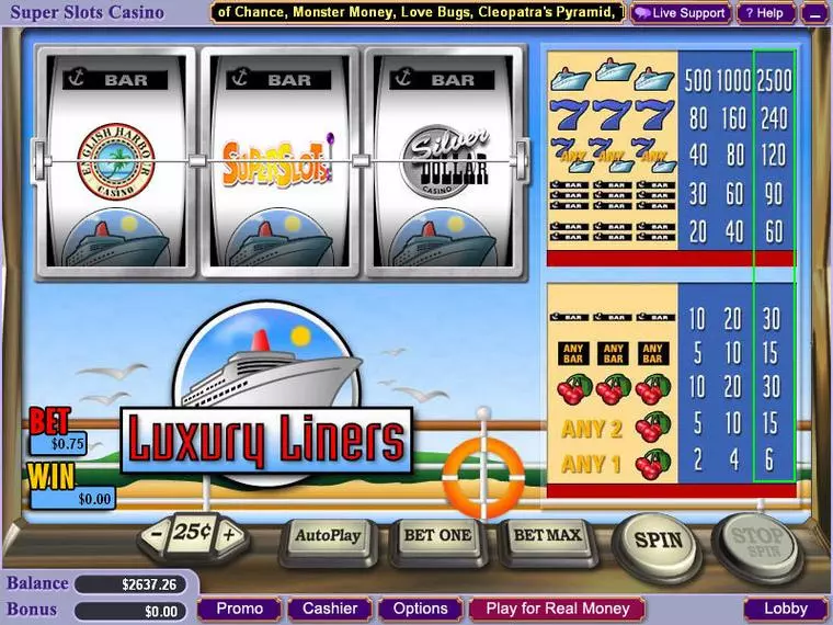  Main Screen Reels at Luxury Liners 3 Reel Mobile Real Slot created by WGS Technology