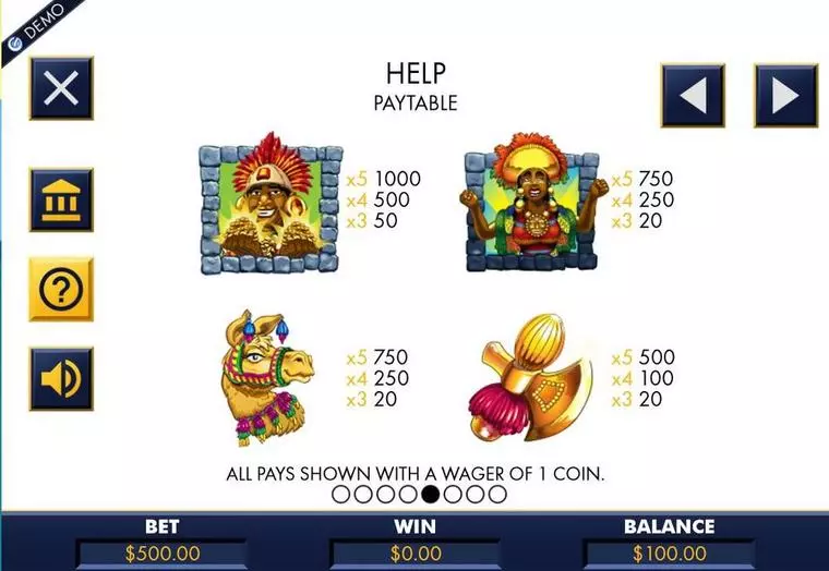  Info and Rules at Machu Picchu Gold 5 Reel Mobile Real Slot created by Genesis
