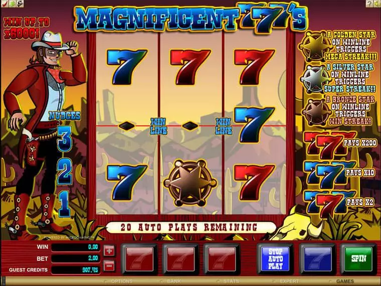  Main Screen Reels at Magnificent 777's 3 Reel Mobile Real Slot created by Microgaming
