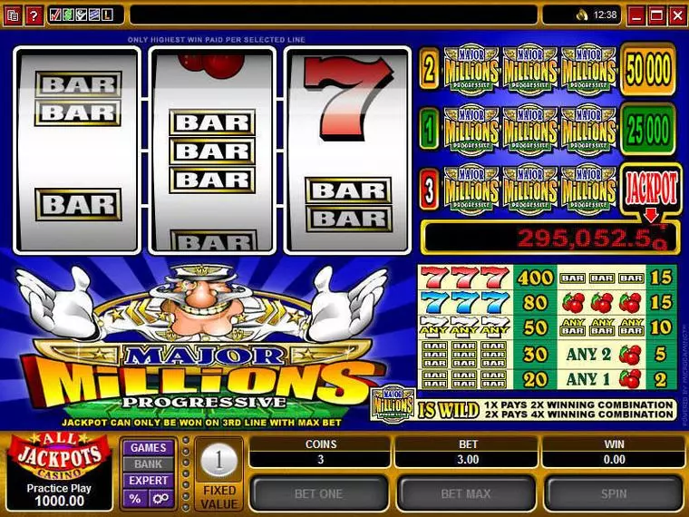  Main Screen Reels at Major Millions 3 Reel Mobile Real Slot created by Microgaming