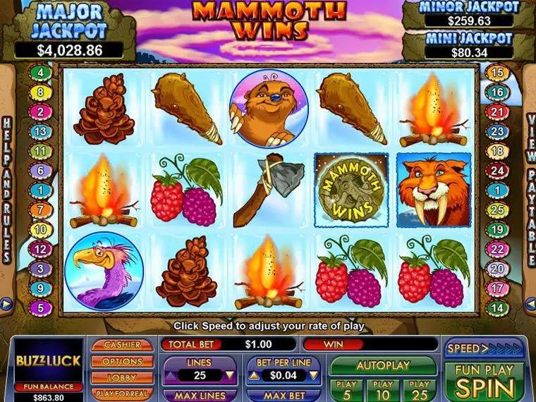  Main Screen Reels at Mammoth Wins 5 Reel Mobile Real Slot created by NuWorks