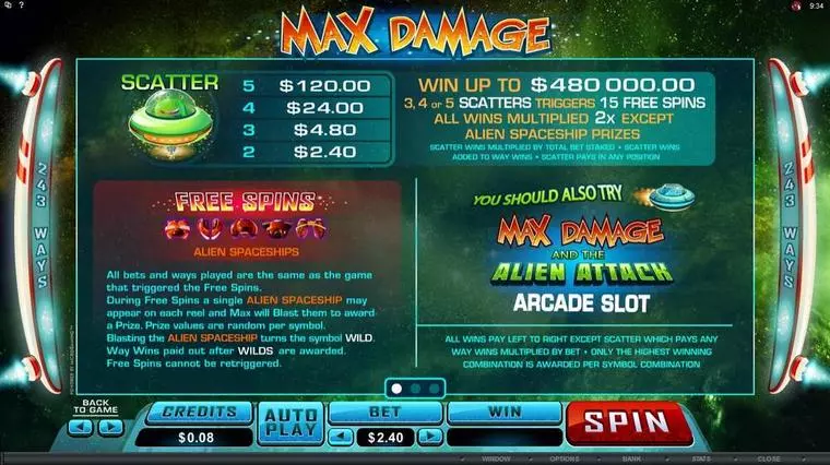 Info and Rules at Max Damage 5 Reel Mobile Real Slot created by Microgaming