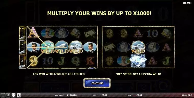  Info and Rules at Mega Rich 5 Reel Mobile Real Slot created by Red Rake Gaming