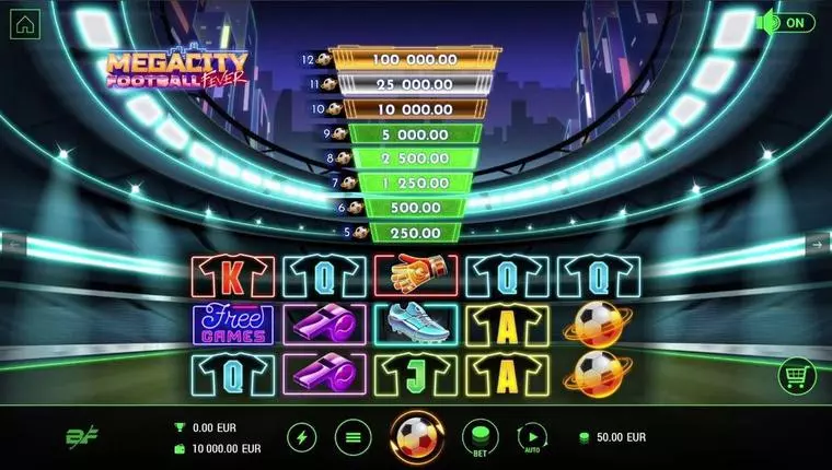  Introduction Screen at Megacity Football Fever 5 Reel Mobile Real Slot created by BF Games