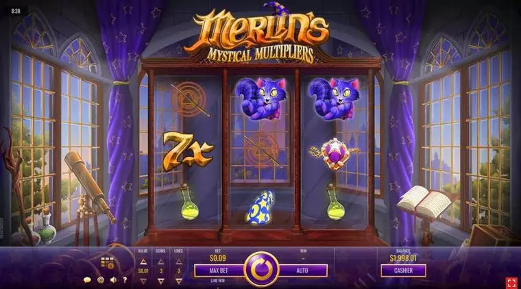  Main Screen Reels at Merlin’s Mystical Multipliers 3 Reel Mobile Real Slot created by Rival
