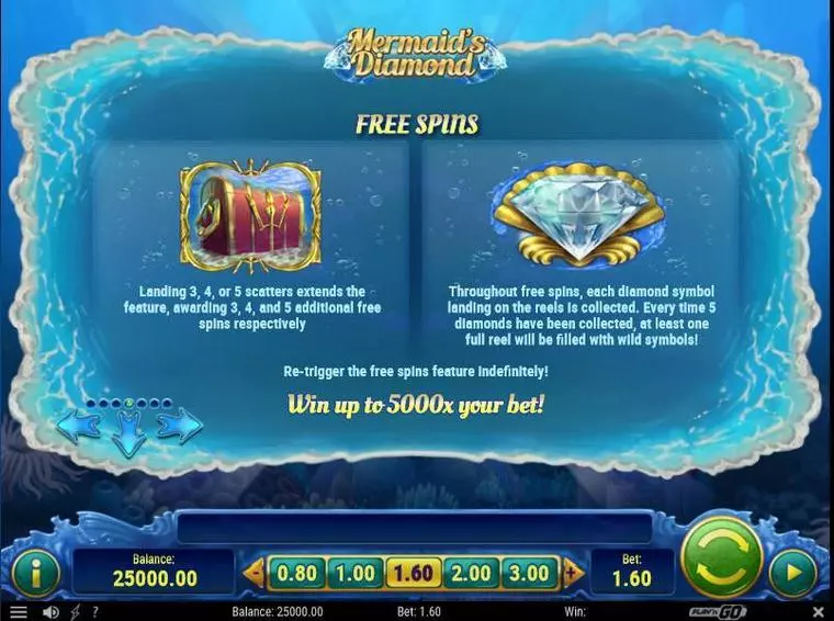  Bonus 2 at Mermaid's Diamonds 5 Reel Mobile Real Slot created by Play'n GO