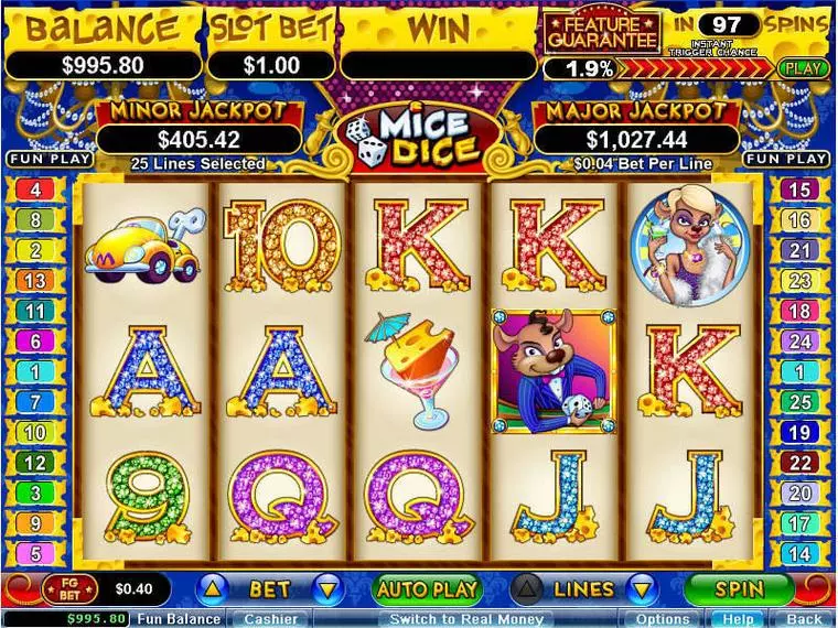  Main Screen Reels at Mice Dice 5 Reel Mobile Real Slot created by RTG