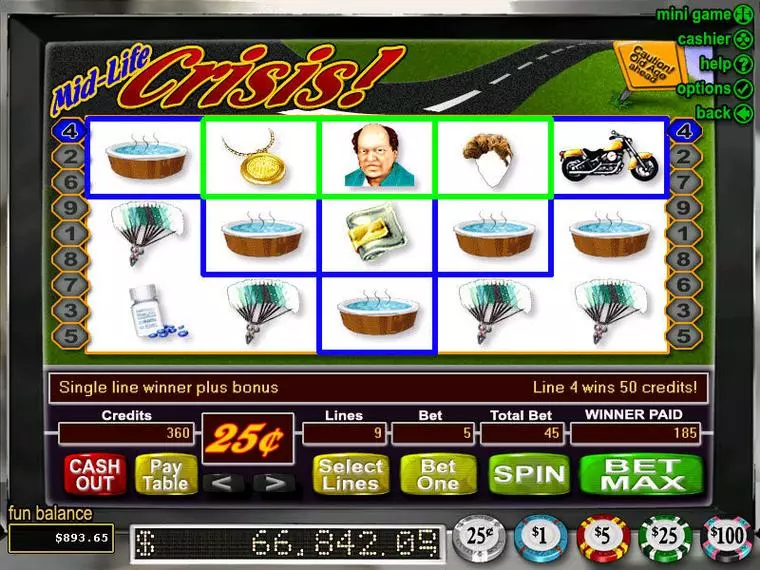  Main Screen Reels at Mid-Life Crisis 5 Reel Mobile Real Slot created by RTG