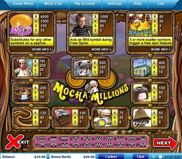  Info and Rules at Mocha Millions 5 Reel Mobile Real Slot created by Leap Frog