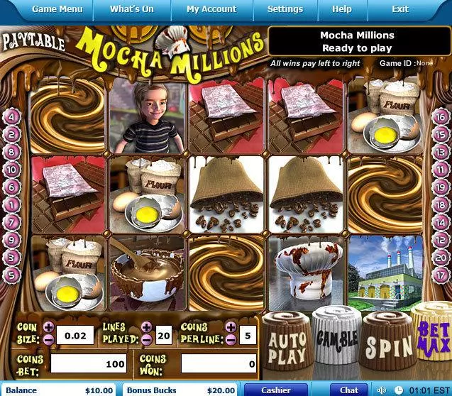 Main Screen Reels at Mocha Millions 5 Reel Mobile Real Slot created by Leap Frog